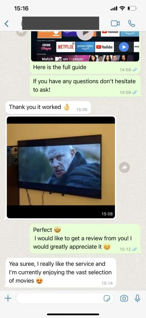 WhatsApp Support Chat Telecasta IPTV Beratung